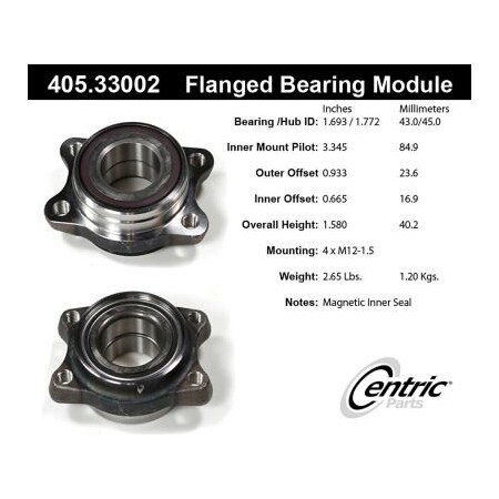 Centric Premium Flanged Wheel Bearing Module; With ABS, Parts 405.33002